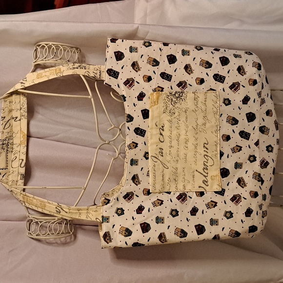 Keys to Paris * Reversible Canvas Tote Cream Birdhouse Interior W/ Pocket BG220 - Picture 6 of 8